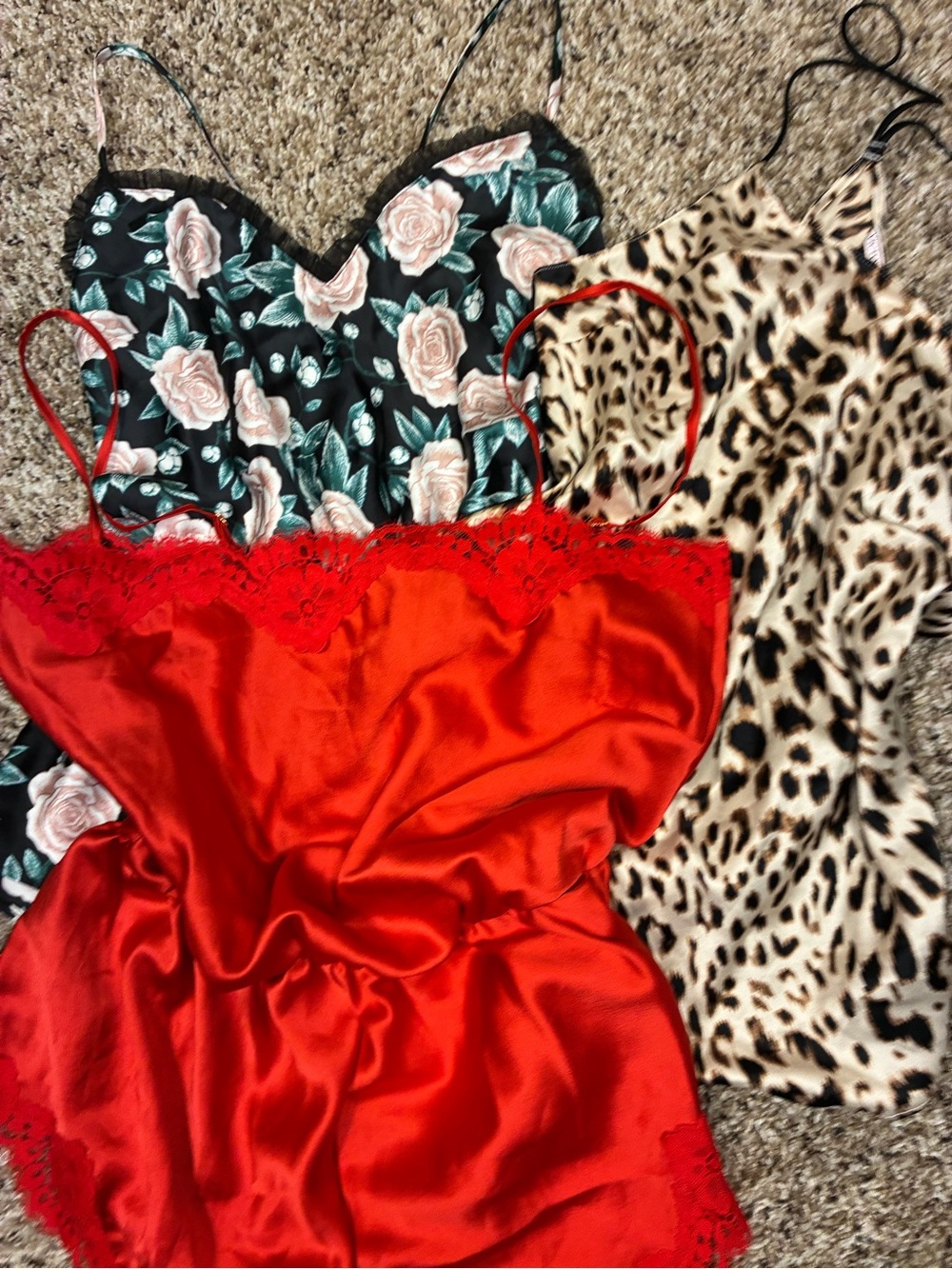 Victoria Secret 3 Piece Bundle Satin Teddy Romper 2 Satin Camisoles - Picture 9 of 14